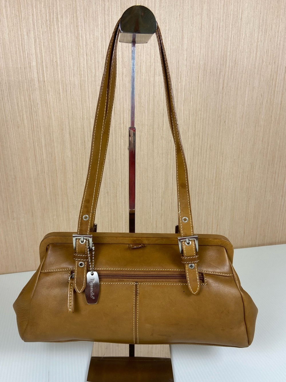 Vintage Tignanello Cognac Leather Frame Top Shoulder Bag Doctor Satchel